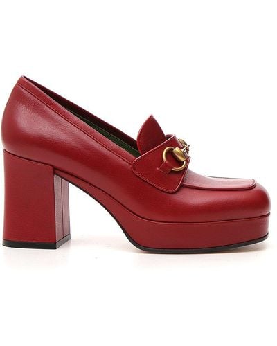 Gucci Houdan Leather Platform Loafers - Red