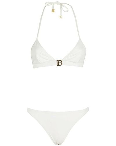 Balmain B-plaque Triangle Halterneck Bikini Set - White