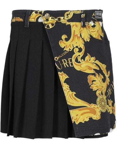 Versace Logo Couture High-waist Pleated Skirt - Black