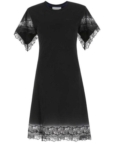 Koche Lace Detailed Splatter Detailed T-shirt Dress - Black
