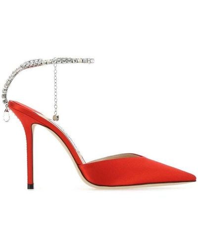 Jimmy Choo Saeda Embellished Ankle Strap Court Shoes - Red