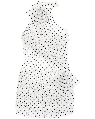 Alessandra Rich Polka-dot Draped Mini Dress - White