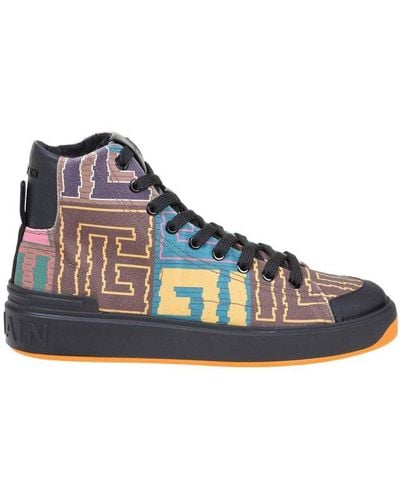 Balmain Monogram Pattern High-top Sneakers - Multicolor