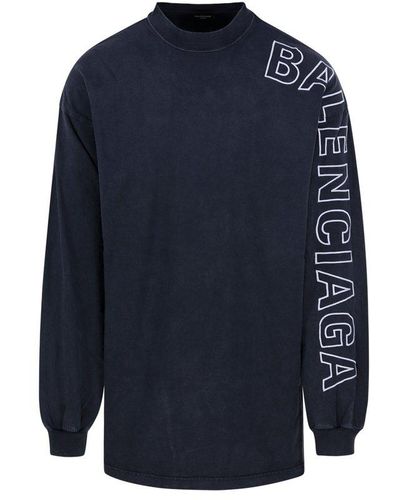 Balenciaga Logo Printed Crewneck Sweatshirt - Blue