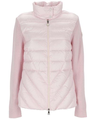 Moncler Zip-up Panelled Quilted Jacket - Pink