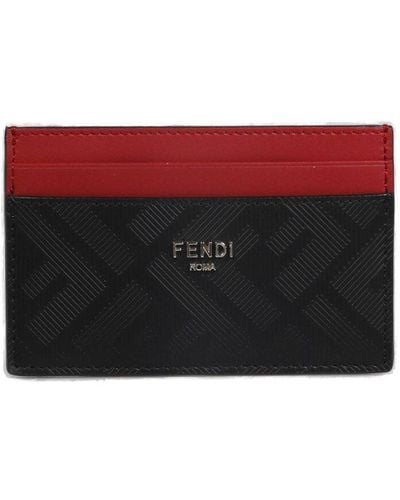 Fendi Logo Leather Cardholder - Red
