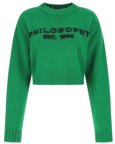 Philosophy Di Lorenzo Serafini Logo Embroidered Cropped Sweater - Green