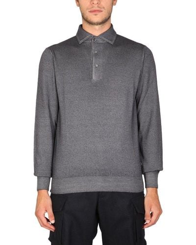 Lardini Long-sleeved Polo-collar Knit Sweater - Grey