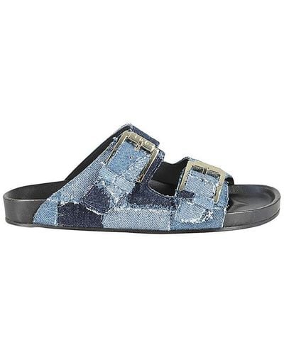 IRO Billie Denim Patchwork Buckle Detailed Sandals - Blue
