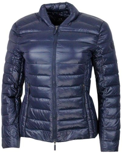 Armani Exchange Ultra Light Down Jacket In Real Goose Down With Concealed Hood And Zip Closure With Slim Fit - Blue