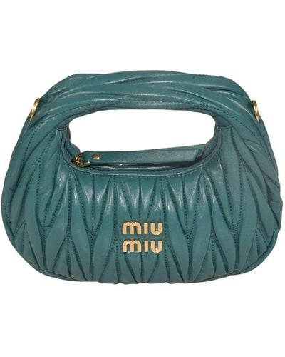 Miu Miu Logo Lettering Zipped Shoulder Bag - Green