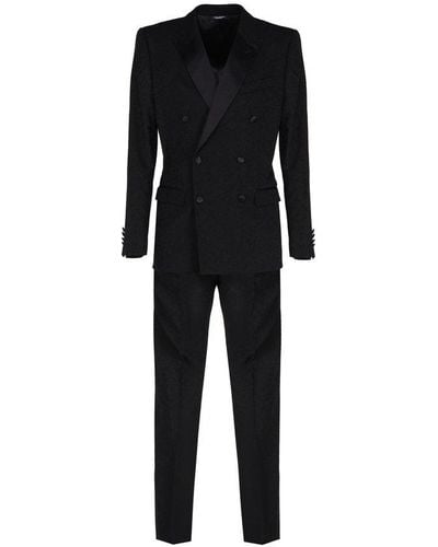 Dolce & Gabbana Double-breasted Side Satin Band Tailored Suit - Black