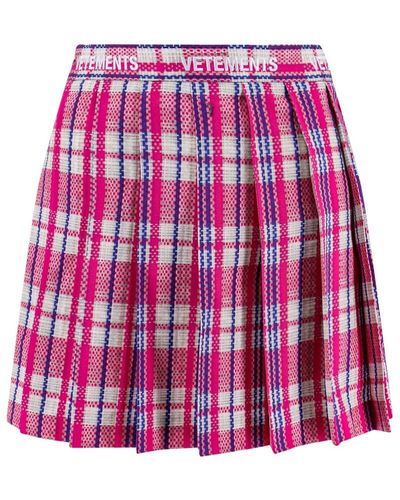 Vetements Tartan Motif Pleated Mini Skirt - Pink