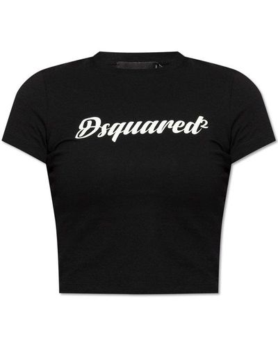 DSquared² Logo Printed Cropped T-shirt - Black