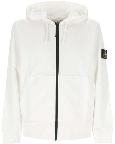 Stone Island High-neck Zip Up Sweatshirt - White