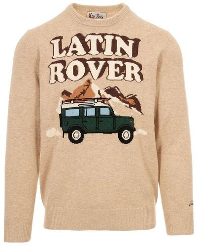 Mc2 Saint Barth Latin Rover Intarsia Knit Crewneck Jumper - Natural