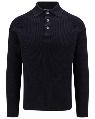 Brunello Cucinelli Long-sleeved Knitted Polo Shirt - Blue