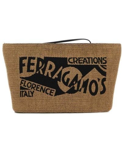 Ferragamo Venna-logo Zipped Clutch Bag - Brown