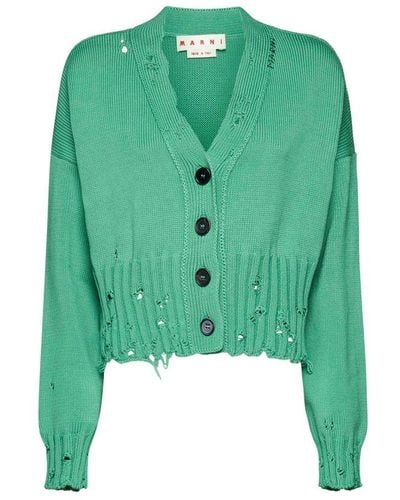 Marni Distressed Effect Buttoned Cardigan - Green