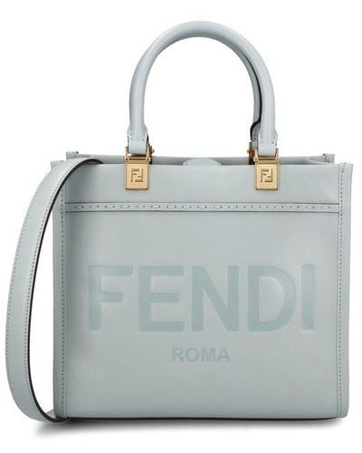Fendi Sunshine Logo Embossed Small Tote Bag - Grey
