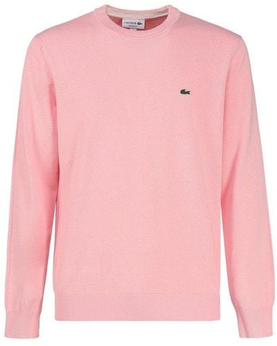 Lacoste Logo Embroidered Crewneck Knitted Jumper - Pink