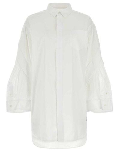Sacai Puff-sleeved Button-up Dress - White