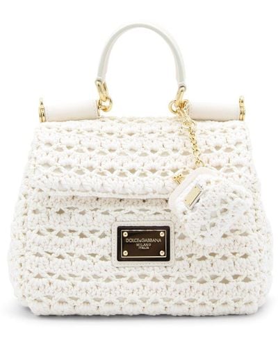 Dolce & Gabbana Small Sicily Soft Crochet Shoulder Bag - White