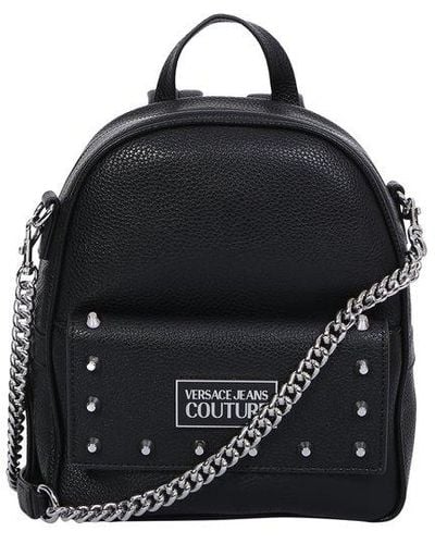 Versace Logo Plaque Zipped Backpack - Black