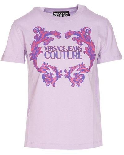 Versace Logo Printed Crewneck T-shirt - Pink