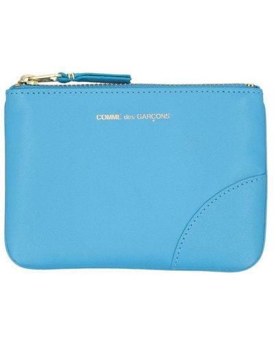 Comme des Garçons Logo Detailed Zipped Wallet - Blue