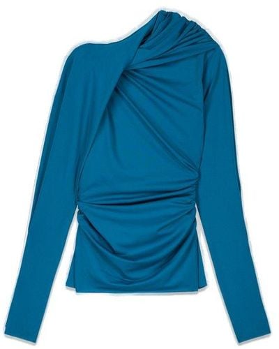 Atlein Long Sleeved Gathered-drape Top - Blue