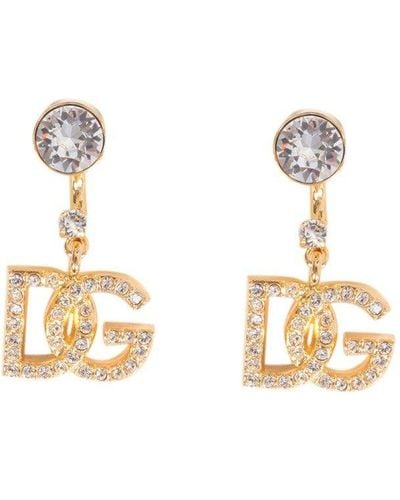 Dolce & Gabbana Dg Logo Drop Earrings - Metallic