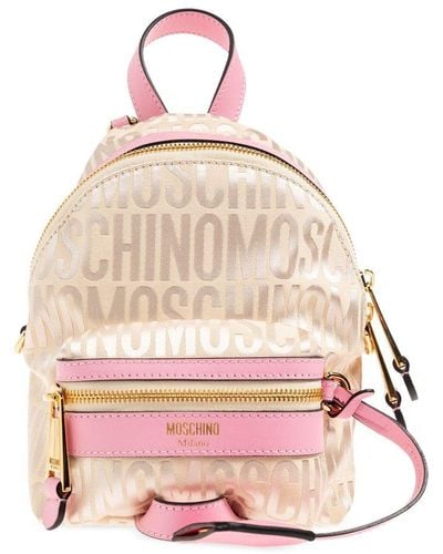 Moschino All-over Logo Jacquard Zip-up Mini Backpack - Pink