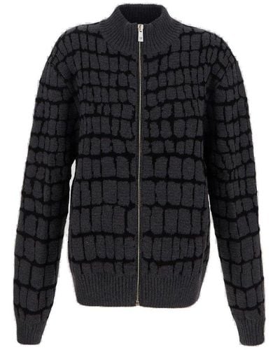 Versace Embossed-jacquard Zip-up Knitted Sweatshirt - Black