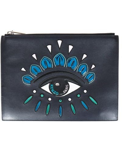 KENZO Embroidered Eye Clutch Bag - Blue