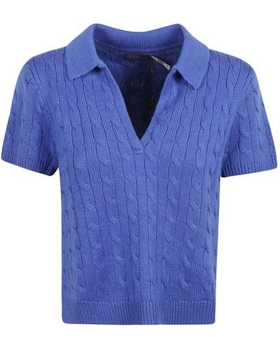 Ralph Lauren Short Sleeved V-neck Knitted Top - Blue