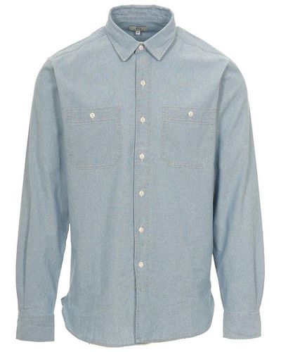 Woolrich Chambray Buttoned Long-sleeved Shirt - Blue