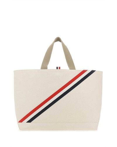 Thom Browne Rwb Stripe Tote Bag - White