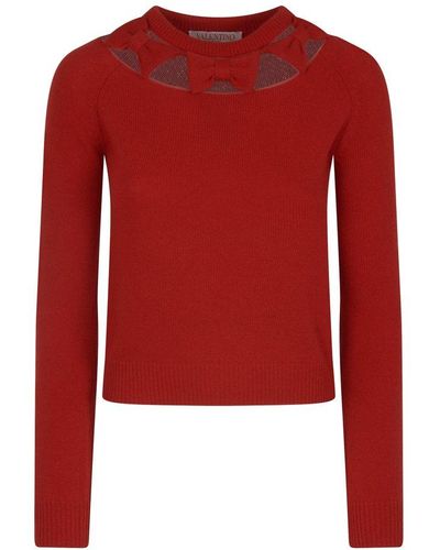 Valentino Bow-ties Detailed Crewneck Knit Sweater - Red