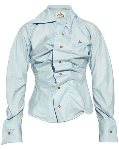 Vivienne Westwood Orb Embroidered Buttoned Drunken Shirt - Blue