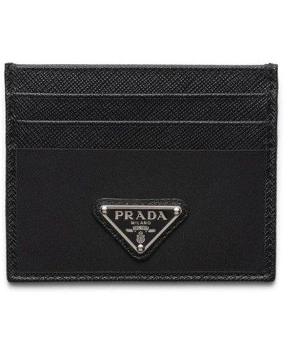 Prada Logo Plaque Slit Detailed Card Holder - Black