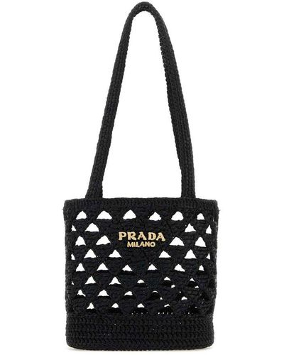 Prada Logo Crochet Tote Bag - Black
