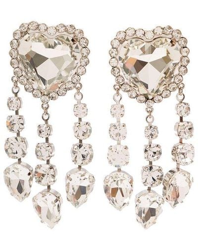 Alessandra Rich Colored Heart-Shaped Clip-On Earrings With Crystal Pendants - White