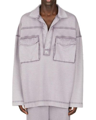 Dries Van Noten Drop Shoulder Slouchy Polo Sweatshirt - Gray