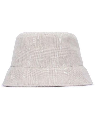 Brunello Cucinelli Sequin Embellished Bucket Hat - White