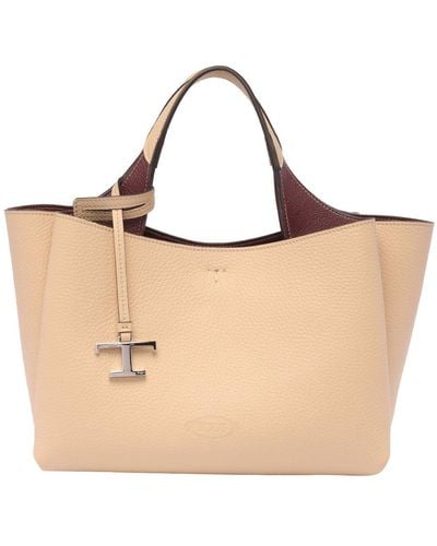 Tod's Leather Logo Top Handle Bag - Natural