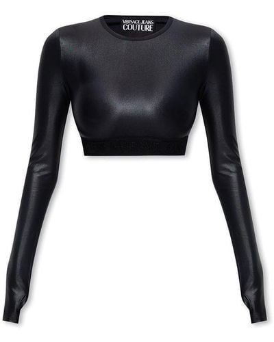 Versace Jeans Couture Logo-underband Crewneck Cropped Top - Black