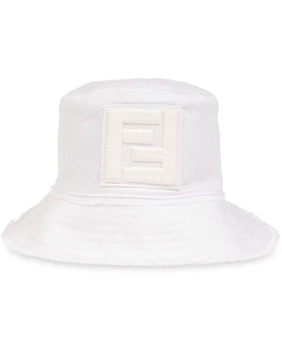 Fendi Bucket Hat With Logo, - White