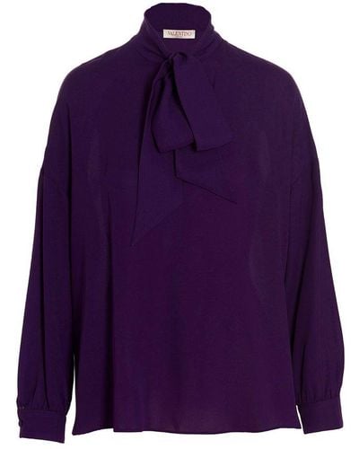 Valentino Bow-detailed Long-sleeved Blouse - Purple