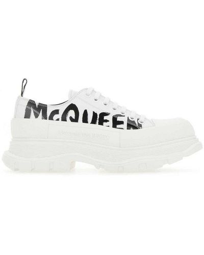 Alexander McQueen Tread Slick Lace Up Leather Trainer - White